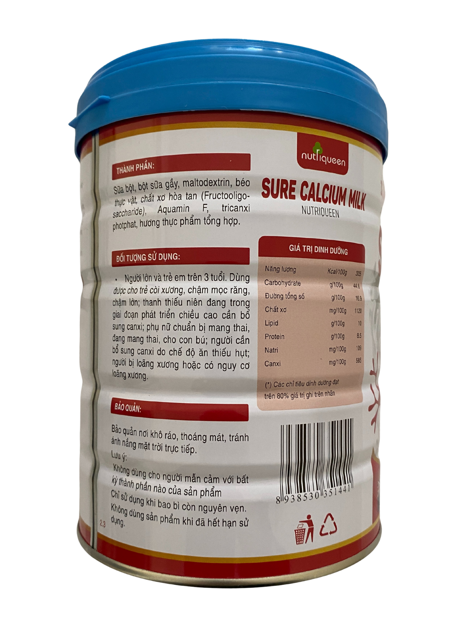 COMBO 2 LON SỮA SURE CALCIUM MILK 900g